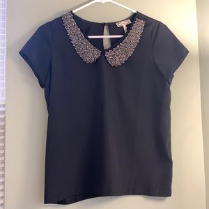 Black beads collar blouse